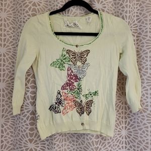 Anthropologie Field Flower Butterfly Cardigan Size Small